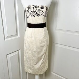 Vintage Coast Floral Embro Cream Bustier Midi Wedding Guest Bridesmaid Dress, S